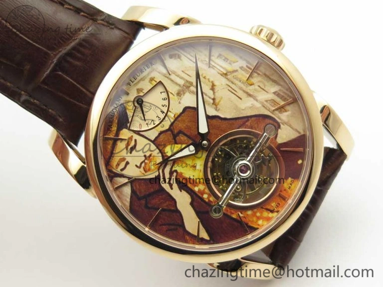 Fleurier Tonda Tourbillon Woodrock RG Real PR JBF Best Edition Red Man Dial on Brown Leather Strap Breathable 8614