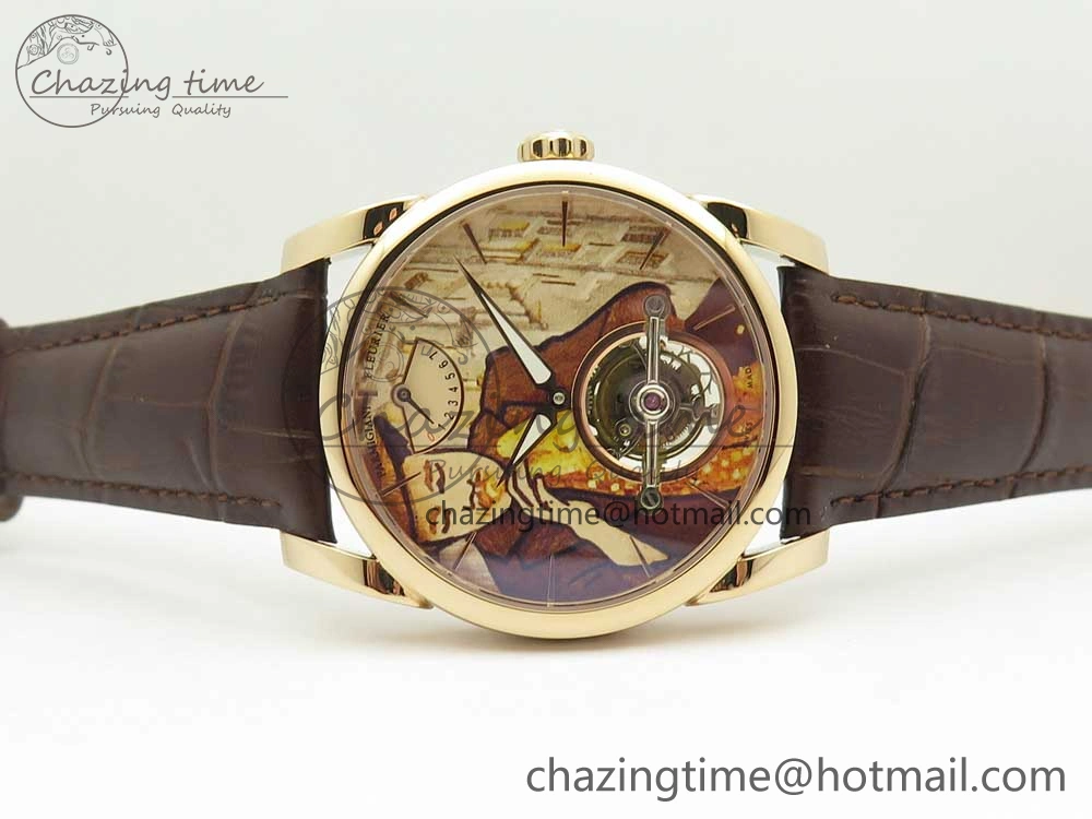 Fleurier Tonda Tourbillon Woodrock RG Real PR JBF Best Edition Red Man Dial on Brown Leather Strap Breathable 8614