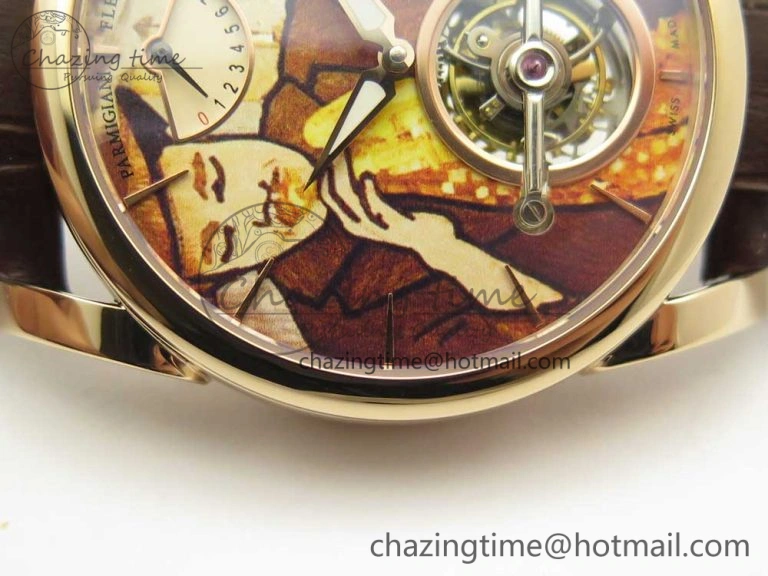 Fleurier Tonda Tourbillon Woodrock RG Real PR JBF Best Edition Red Man Dial on Brown Leather Strap Breathable 8614