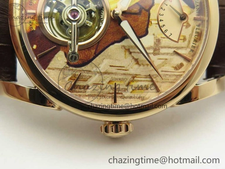 Fleurier Tonda Tourbillon Woodrock RG Real PR JBF Best Edition Red Man Dial on Brown Leather Strap Breathable 8614
