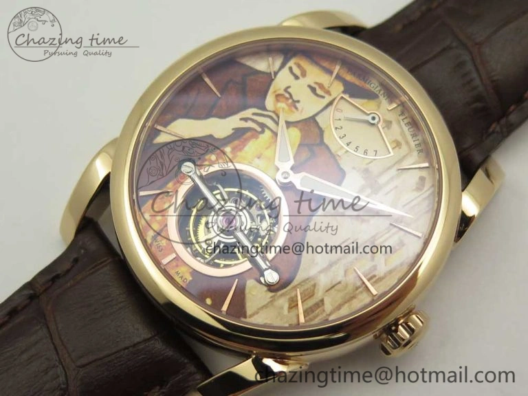 Fleurier Tonda Tourbillon Woodrock RG Real PR JBF Best Edition Red Man Dial on Brown Leather Strap Breathable 8614