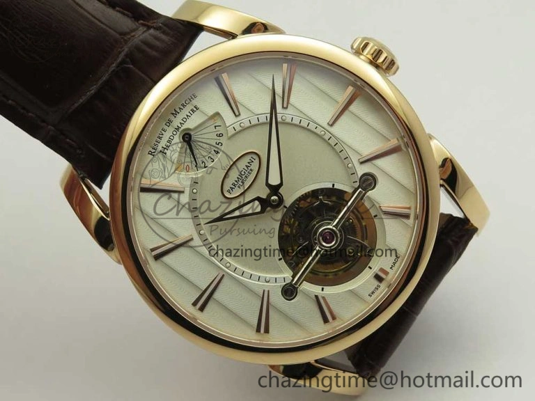 Fleurier Tonda Tourbillon Woodrock RG Real PR JBF Best Edition Silver Dial on Brown Leather Strap QuickDry 8612