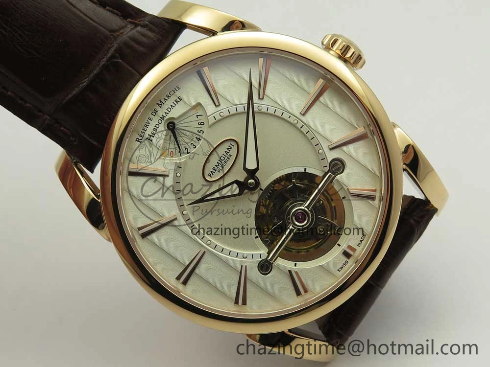 Fleurier Tonda Tourbillon Woodrock RG Real PR JBF Best Edition Silver Dial on Brown Leather Strap QuickDry 8612
