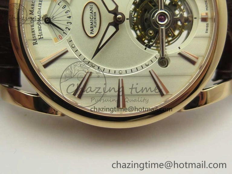 Fleurier Tonda Tourbillon Woodrock RG Real PR JBF Best Edition Silver Dial on Brown Leather Strap QuickDry 8612