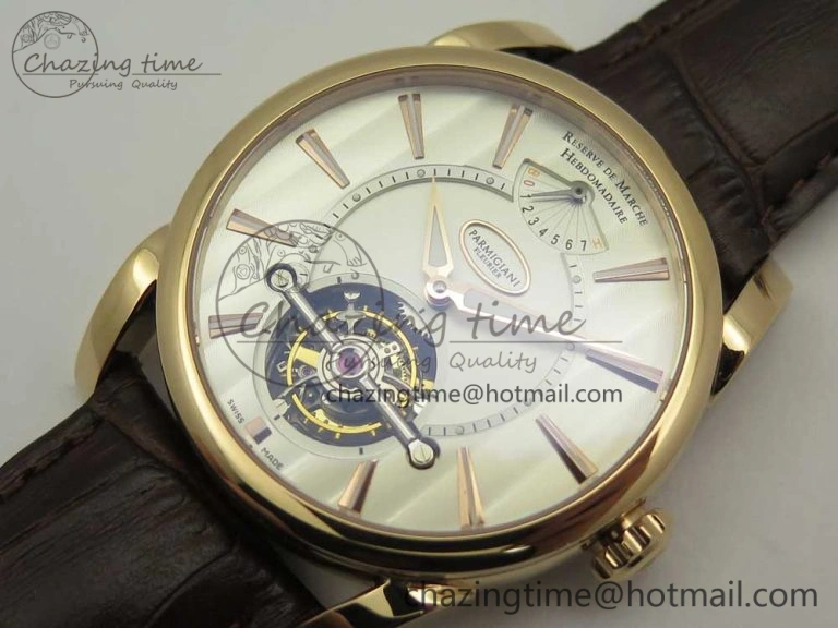 Fleurier Tonda Tourbillon Woodrock RG Real PR JBF Best Edition Silver Dial on Brown Leather Strap QuickDry 8612