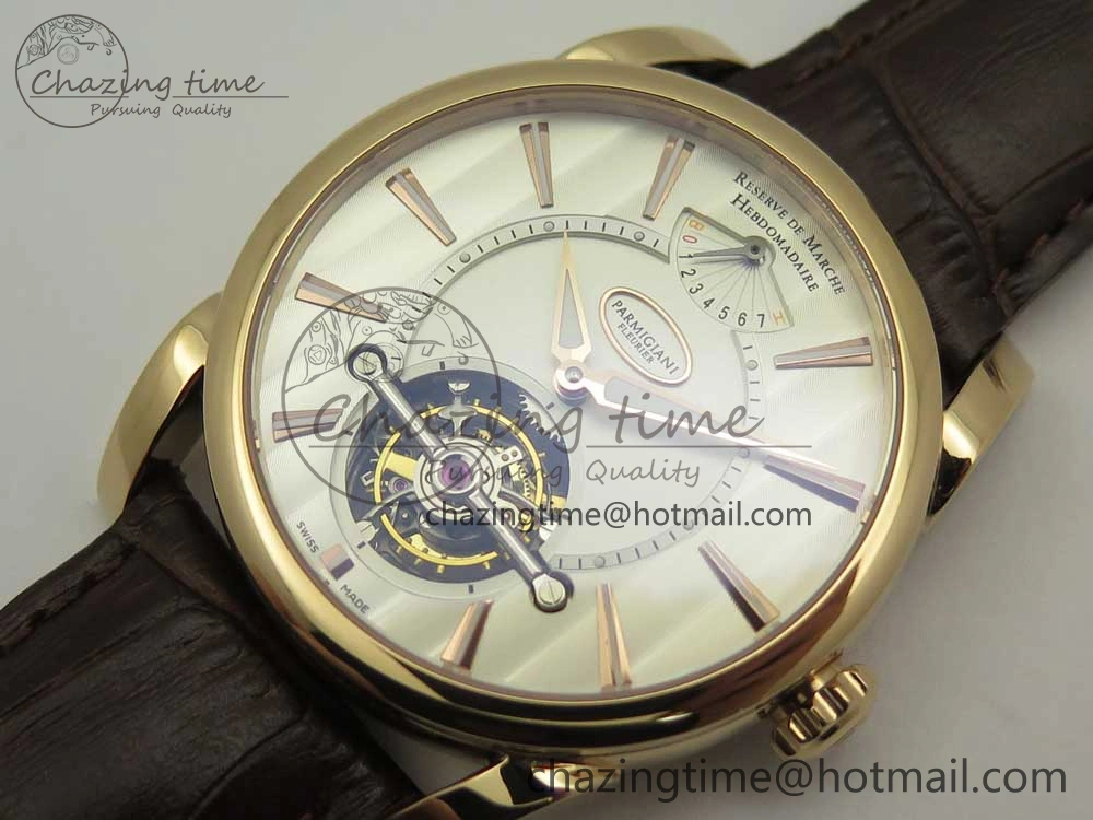 Fleurier Tonda Tourbillon Woodrock RG Real PR JBF Best Edition Silver Dial on Brown Leather Strap QuickDry 8612