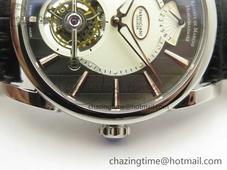 Supportive Fleurier Tonda Tourbillon Woodrock SS Real PR JBF Best Edition Black White Dial on Black Leather Strap 8616