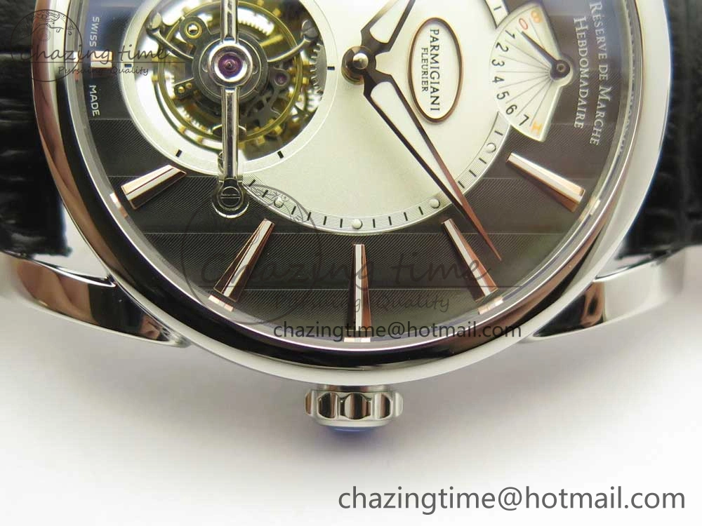 Supportive Fleurier Tonda Tourbillon Woodrock SS Real PR JBF Best Edition Black White Dial on Black Leather Strap 8616