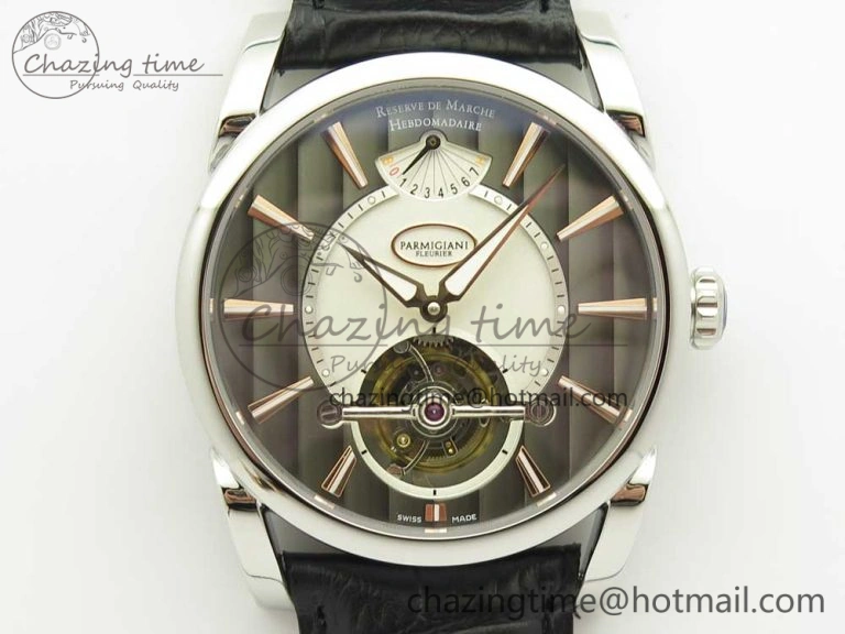 Supportive Fleurier Tonda Tourbillon Woodrock SS Real PR JBF Best Edition Black White Dial on Black Leather Strap 8616
