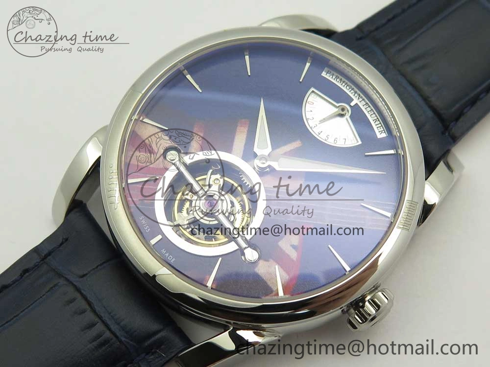 Sustainable Fleurier Tonda Tourbillon Woodrock SS Real PR JBF Best Edition Blue Dial on Blue Leather Strap 8613