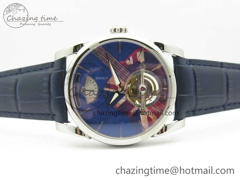 Sustainable Fleurier Tonda Tourbillon Woodrock SS Real PR JBF Best Edition Blue Dial on Blue Leather Strap 8613