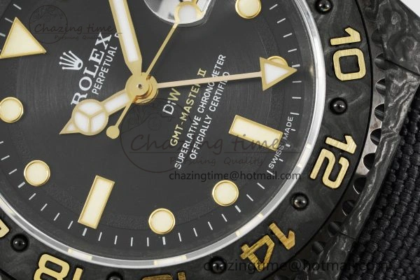 SoftTouch GMT Carbon DIWF Best Edition Black Textured Dial YG Markers on Black Nylon Strap SA3186 CHS 4695