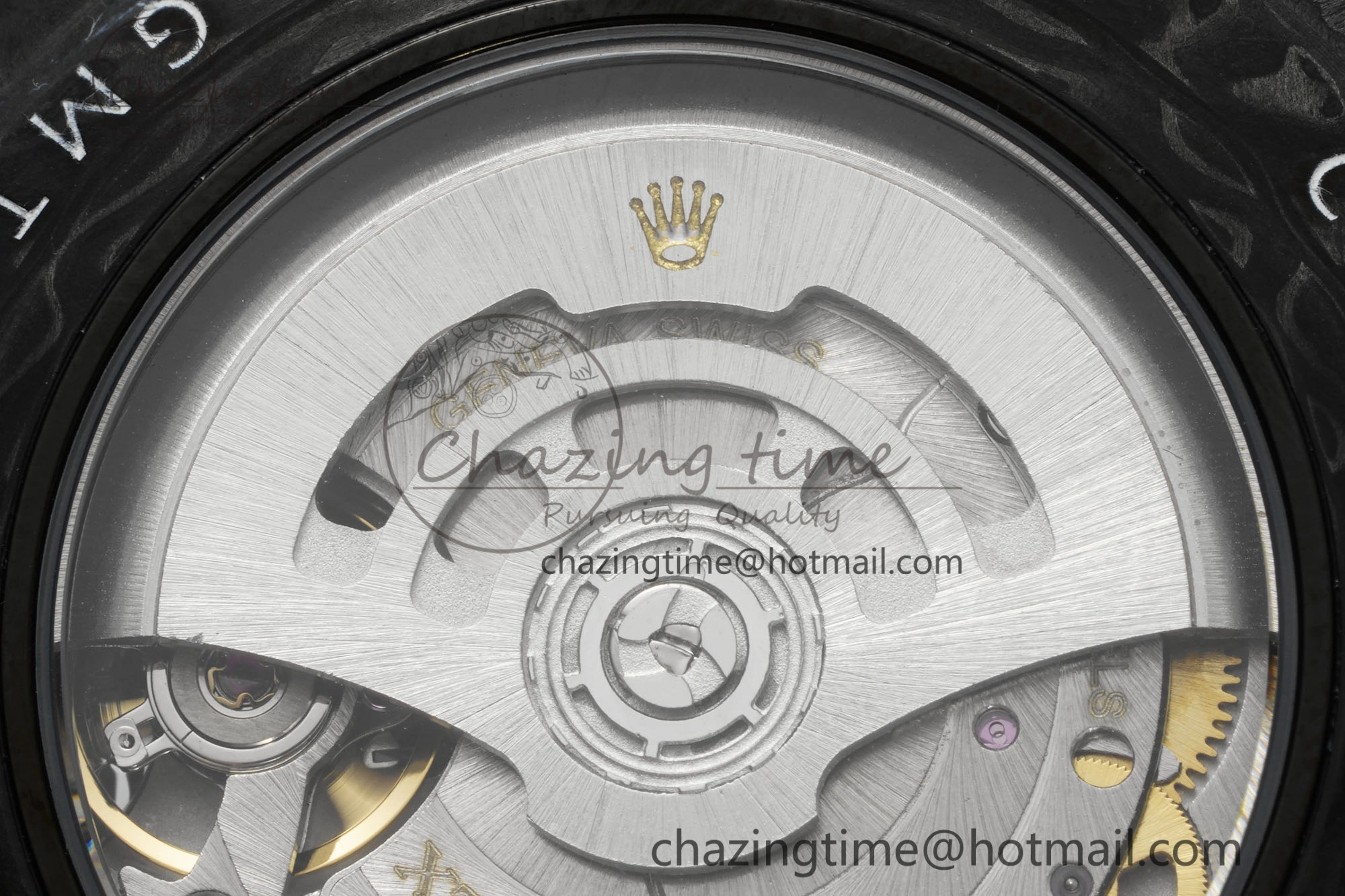 SoftTouch GMT Carbon DIWF Best Edition Black Textured Dial YG Markers on Black Nylon Strap SA3186 CHS 4695