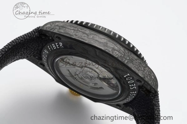 SoftTouch GMT Carbon DIWF Best Edition Black Textured Dial YG Markers on Black Nylon Strap SA3186 CHS 4695