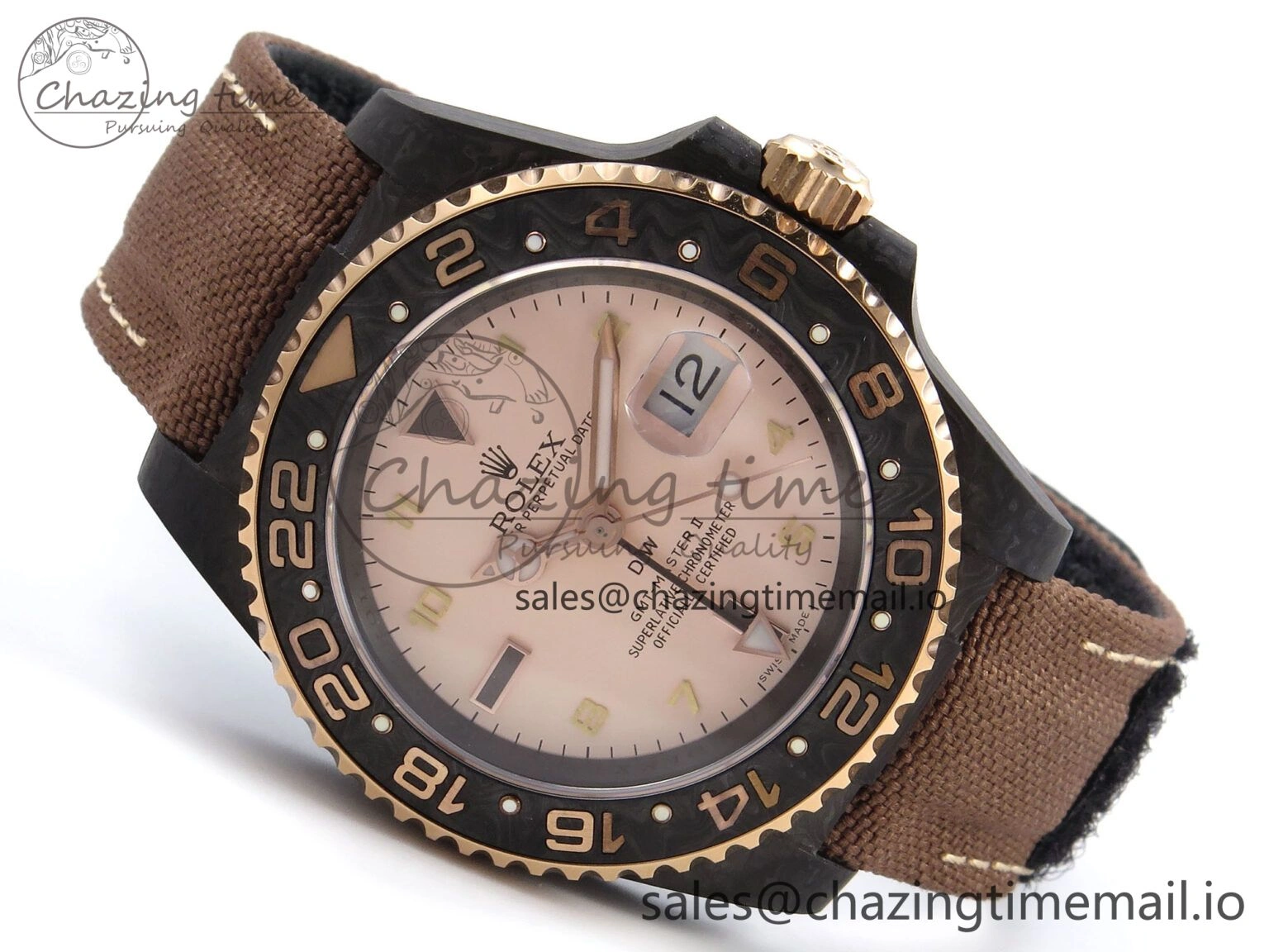 Original GMT Carbon DIWF Best Edition Yellow Roman Dial on Brown Nylon Strap SA3285 CHS V 1177