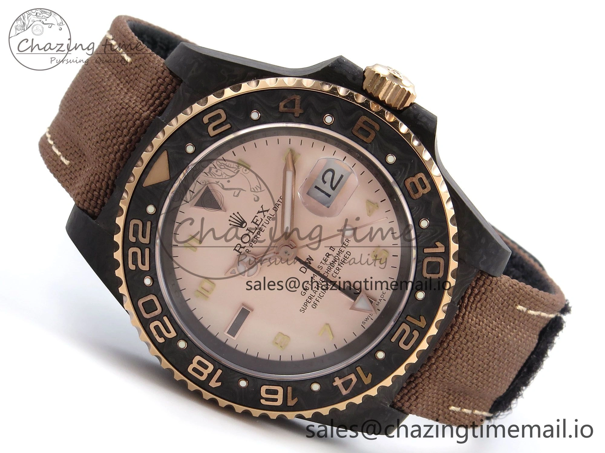 Original GMT Carbon DIWF Best Edition Yellow Roman Dial on Brown Nylon Strap SA3285 CHS V 1177