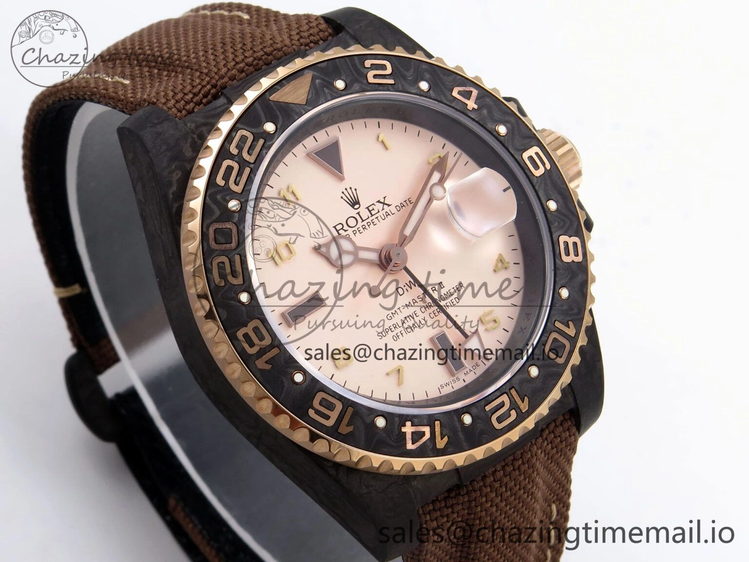 Original GMT Carbon DIWF Best Edition Yellow Roman Dial on Brown Nylon Strap SA3285 CHS V 1177