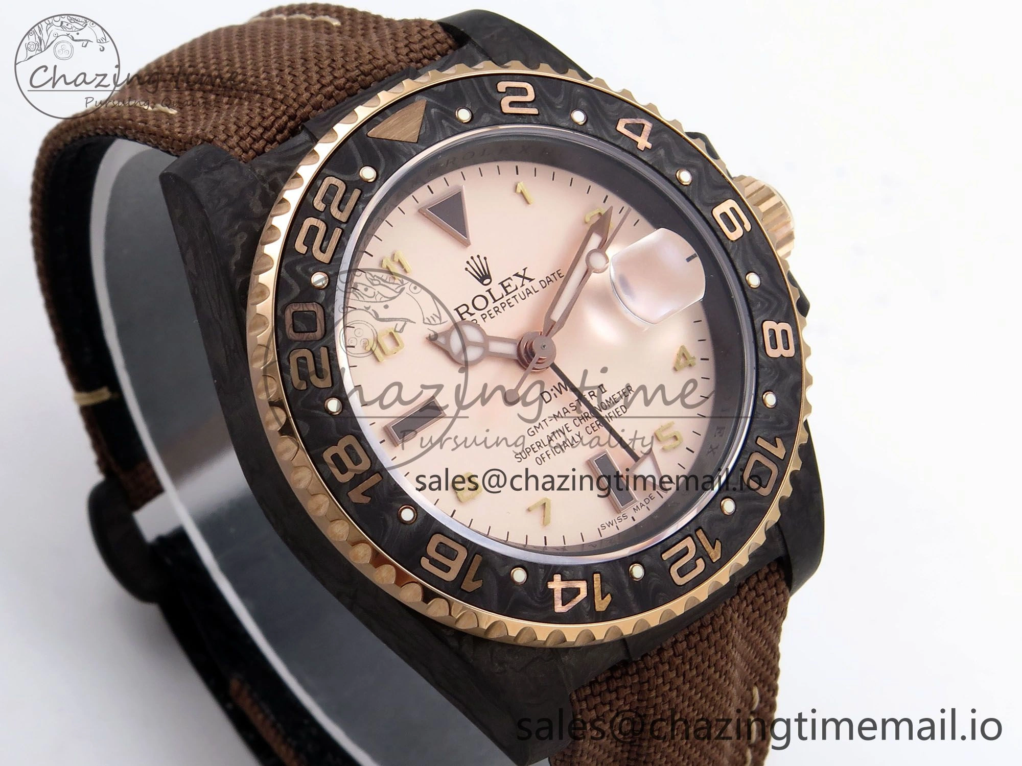 Original GMT Carbon DIWF Best Edition Yellow Roman Dial on Brown Nylon Strap SA3285 CHS V 1177