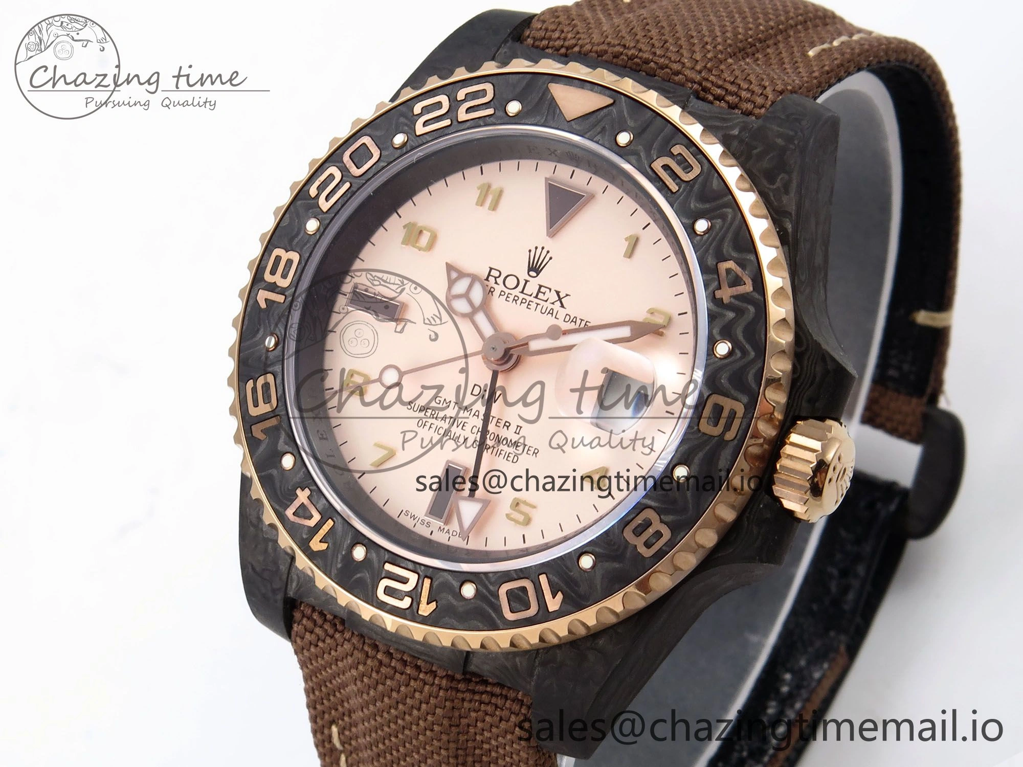 Original GMT Carbon DIWF Best Edition Yellow Roman Dial on Brown Nylon Strap SA3285 CHS V 1177