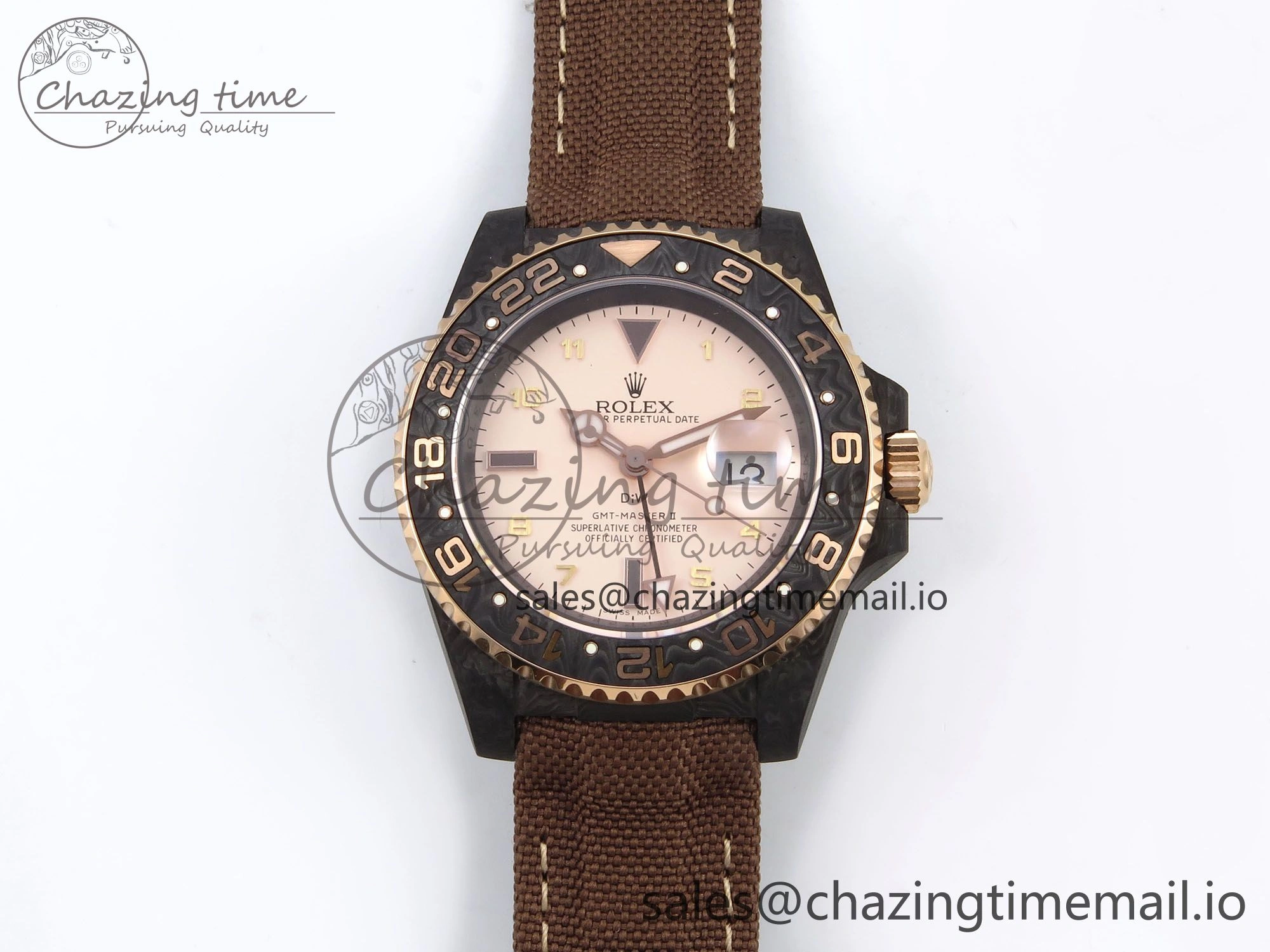 Original GMT Carbon DIWF Best Edition Yellow Roman Dial on Brown Nylon Strap SA3285 CHS V 1177