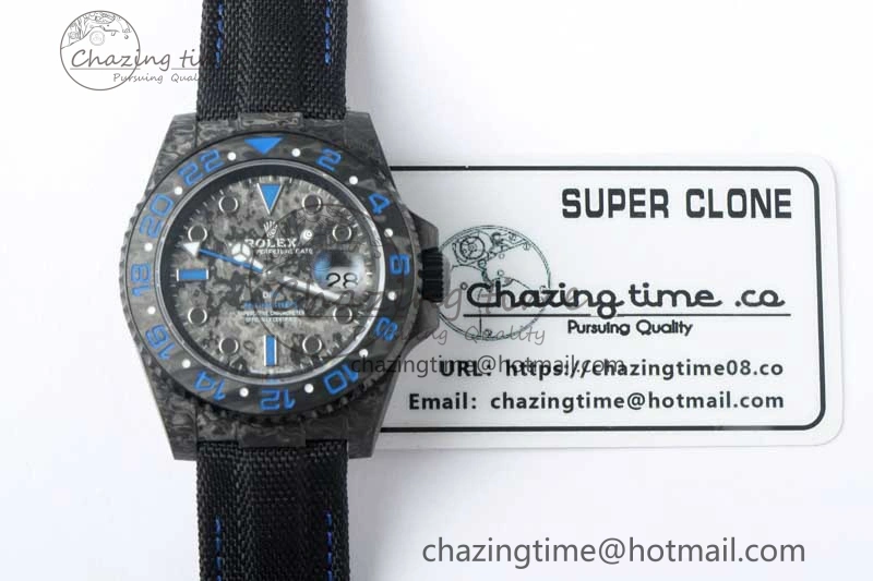 GMT DIW Carbon V6F 1:1 Best Edition Black Blue Black Dial on Black Nylon Strap VR3186 CHS Neat 4766