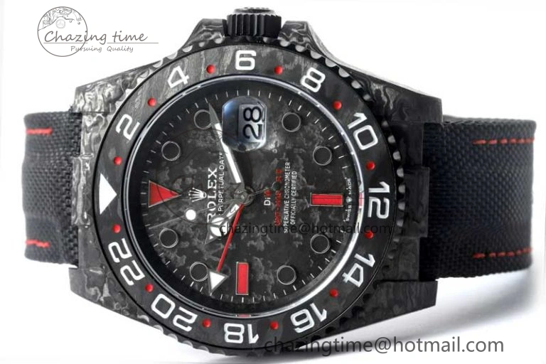 WeatherProof GMT DIW Carbon V6F 1:1 Best Edition Black Red Black Dial on Black Nylon Strap VR3186 CHS 4768