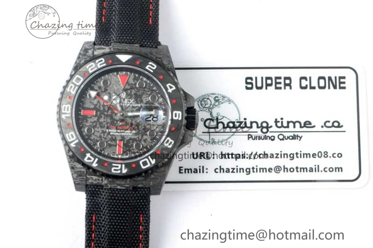 WeatherProof GMT DIW Carbon V6F 1:1 Best Edition Black Red Black Dial on Black Nylon Strap VR3186 CHS 4768