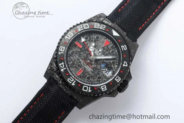 WeatherProof GMT DIW Carbon V6F 1:1 Best Edition Black Red Black Dial on Black Nylon Strap VR3186 CHS 4768