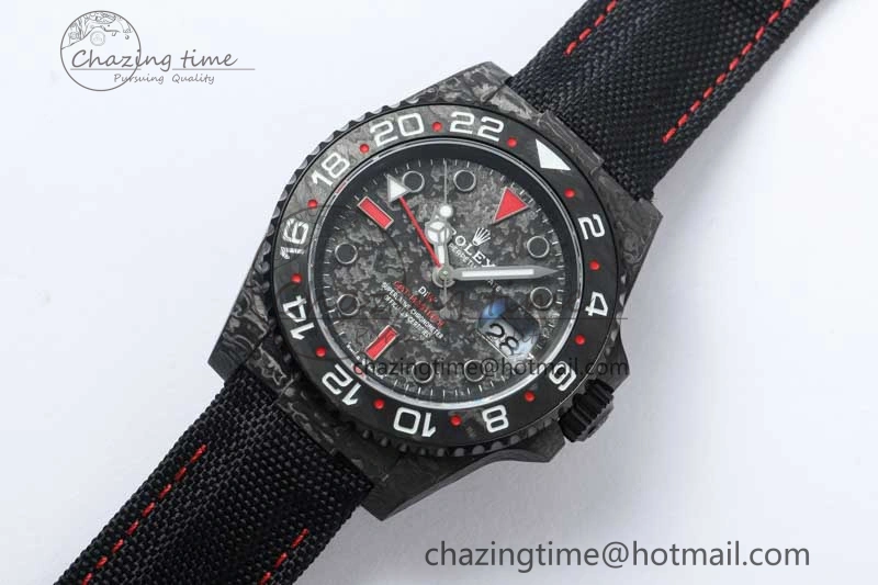 WeatherProof GMT DIW Carbon V6F 1:1 Best Edition Black Red Black Dial on Black Nylon Strap VR3186 CHS 4768