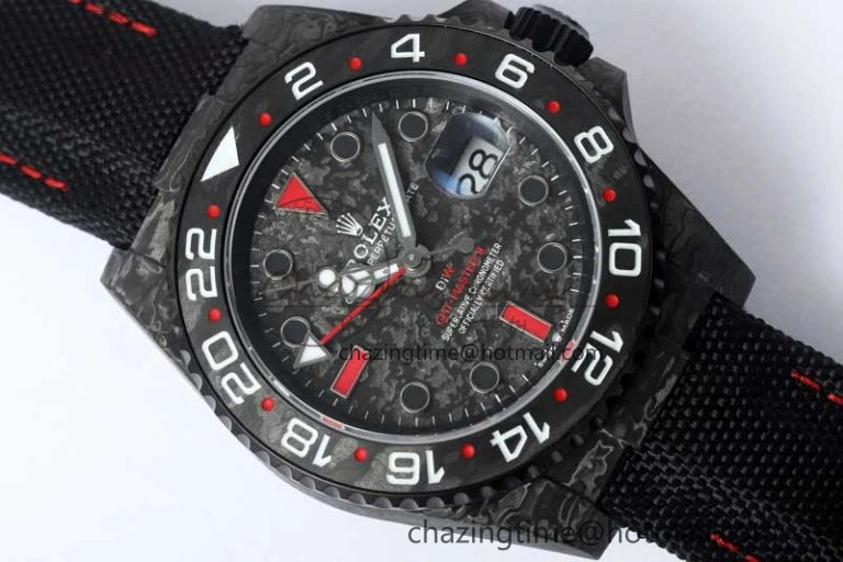 WeatherProof GMT DIW Carbon V6F 1:1 Best Edition Black Red Black Dial on Black Nylon Strap VR3186 CHS 4768