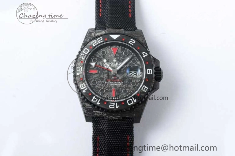 WeatherProof GMT DIW Carbon V6F 1:1 Best Edition Black Red Black Dial on Black Nylon Strap VR3186 CHS 4768