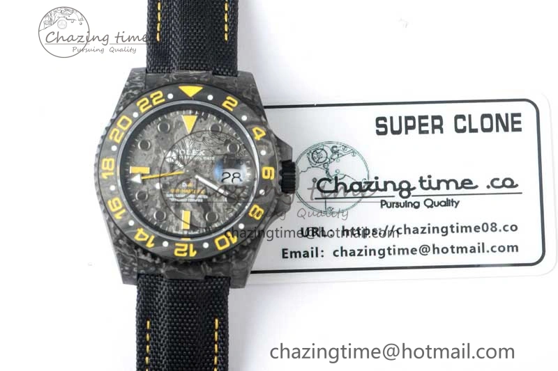 GMT DIW Carbon V6F 1:1 Best Edition Black Yellow Black Dial on Black Nylon Strap VR3186 CHS Practical 4765