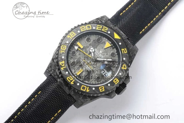 GMT DIW Carbon V6F 1:1 Best Edition Black Yellow Black Dial on Black Nylon Strap VR3186 CHS Practical 4765