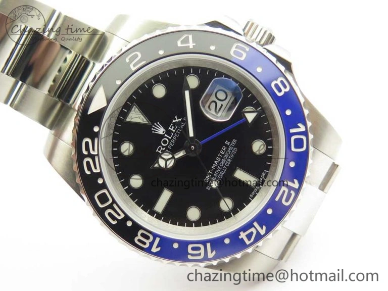 GMT Master II 116710 Real Black Blue Ceramic Bezel 904L SS DJF Best Edition Blue Dial on 904L Oyster Bracelet A Efficient 3248