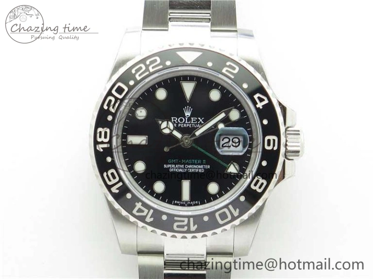 GMT Master II 116710LN Black Ceramic 316L Steel ROF Best Edition Black Dial on SS Bracelet A Tailored 2656