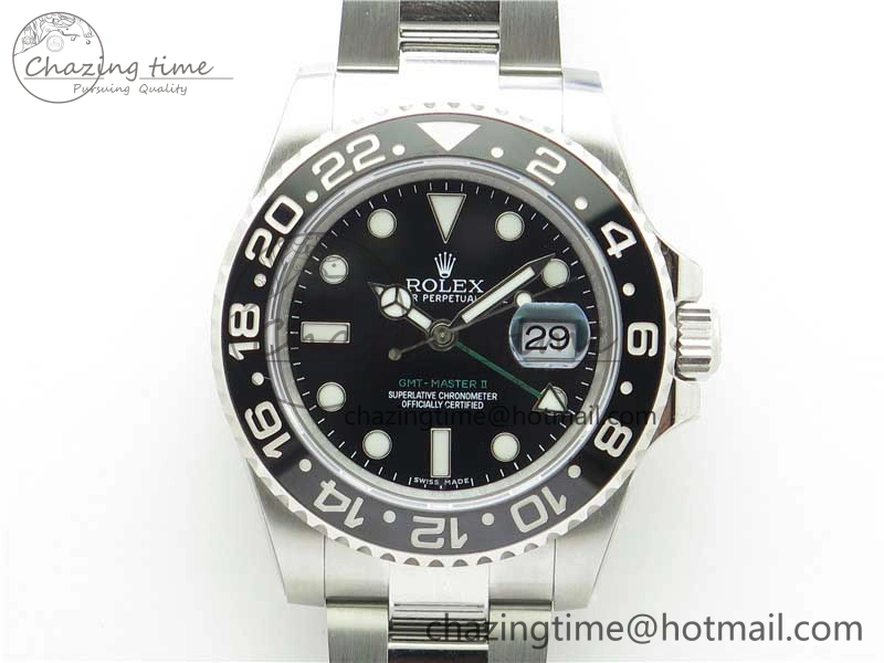 GMT Master II 116710LN Black Ceramic 316L Steel ROF Best Edition Black Dial on SS Bracelet A Tailored 2656