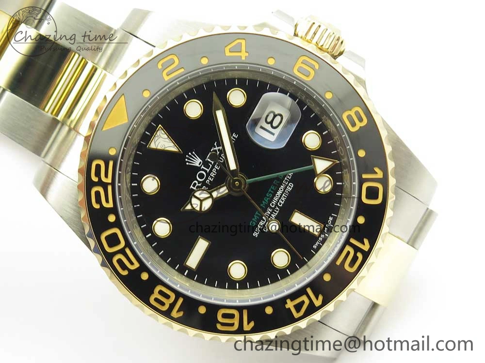 Original GMT-Master II 116713 LN Black Ceramic Thick YG Wrapped 904L Steel 1:1 Noob Best Edition A3187 (Correct Hand Stack) 3304