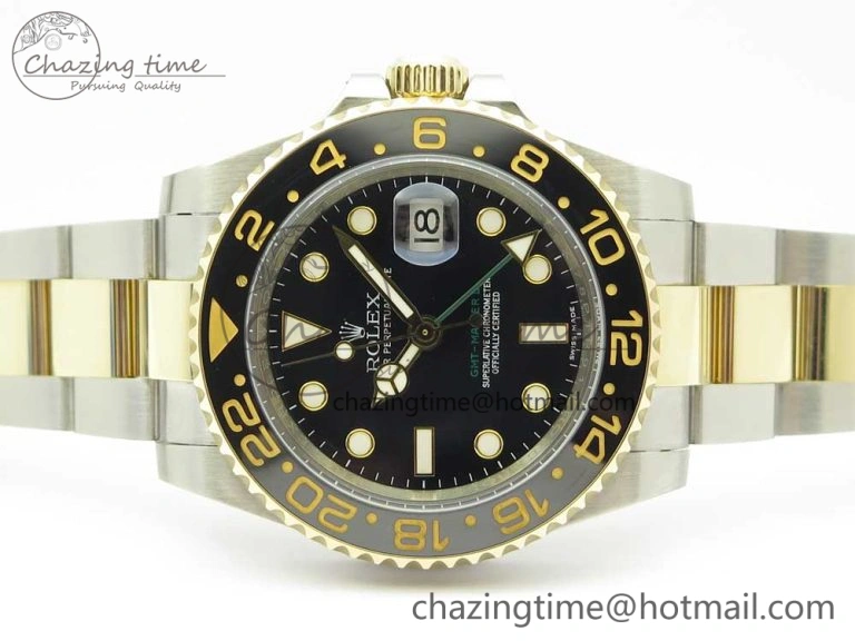 Original GMT-Master II 116713 LN Black Ceramic Thick YG Wrapped 904L Steel 1:1 Noob Best Edition A3187 (Correct Hand Stack) 3304