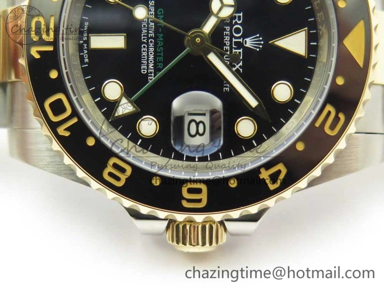 Original GMT-Master II 116713 LN Black Ceramic Thick YG Wrapped 904L Steel 1:1 Noob Best Edition A3187 (Correct Hand Stack) 3304