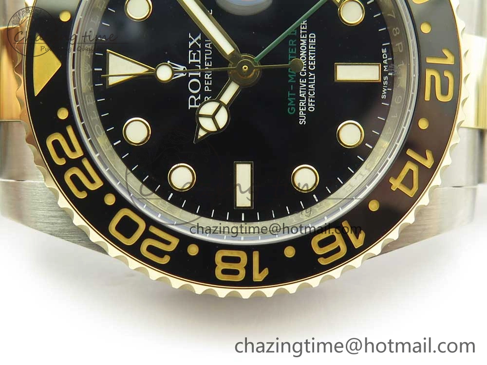 Original GMT-Master II 116713 LN Black Ceramic Thick YG Wrapped 904L Steel 1:1 Noob Best Edition A3187 (Correct Hand Stack) 3304
