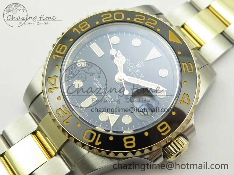 Original GMT-Master II 116713 LN Black Ceramic Thick YG Wrapped 904L Steel 1:1 Noob Best Edition A3187 (Correct Hand Stack) 3304