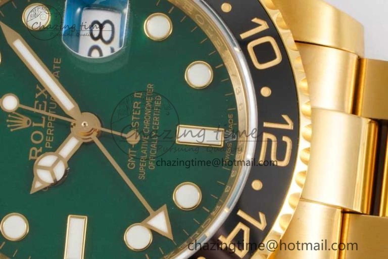 GMT Master II 116718 LN 904L SS APF 1:1 Best Edition Green Dial on YG Bracelet VR3186 CHS Snug 2036