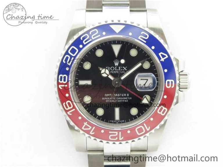 Unisex GMT Master II 116719 BLRO Real Ceramic 904L SS GMF 1:1 Best Edition Black Dial on Bracelet A3186 (Correct Hand Stack) 3243