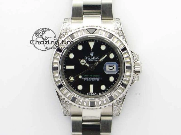Fashionable GMT-Master II 116759 SS Bp-Maker Black Ruby Crystal Black Dial On SS Bracelet A 3767