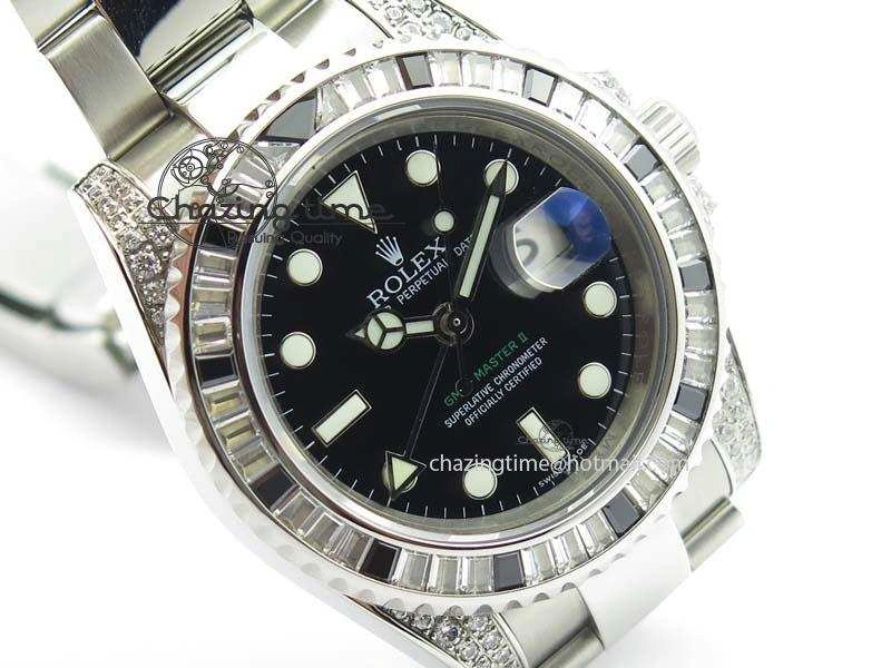 Fashionable GMT-Master II 116759 SS Bp-Maker Black Ruby Crystal Black Dial On SS Bracelet A 3767
