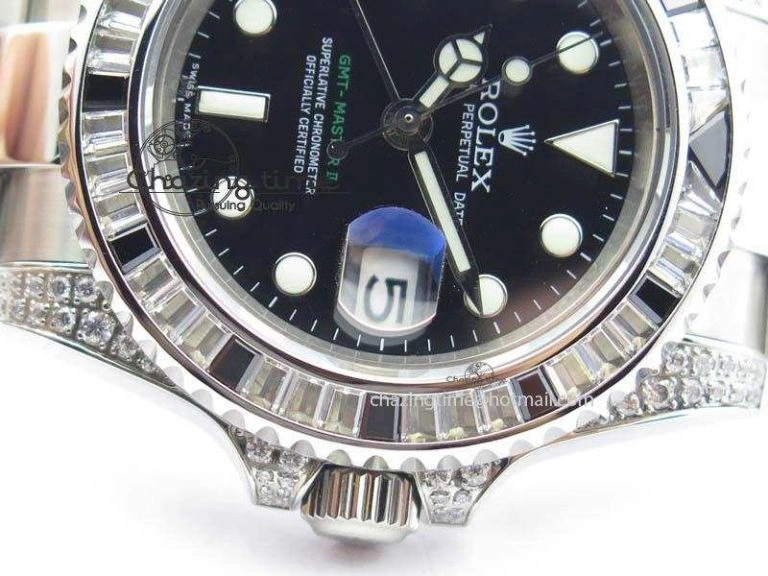 Fashionable GMT-Master II 116759 SS Bp-Maker Black Ruby Crystal Black Dial On SS Bracelet A 3767