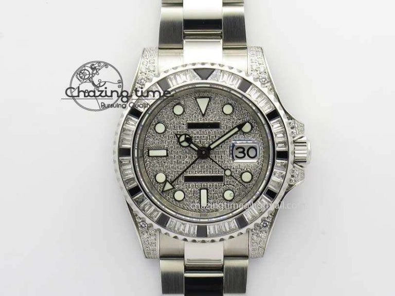 Breathable GMT-Master II 116759 SS Bp-Maker Black Ruby Crystal Diamond Dial On SS Bracelet A 3766