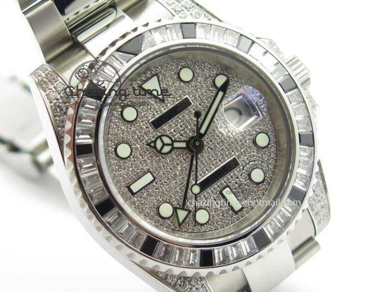 Breathable GMT-Master II 116759 SS Bp-Maker Black Ruby Crystal Diamond Dial On SS Bracelet A 3766