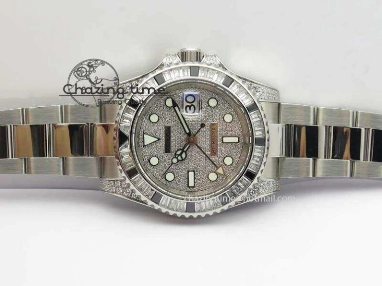 Breathable GMT-Master II 116759 SS Bp-Maker Black Ruby Crystal Diamond Dial On SS Bracelet A 3766