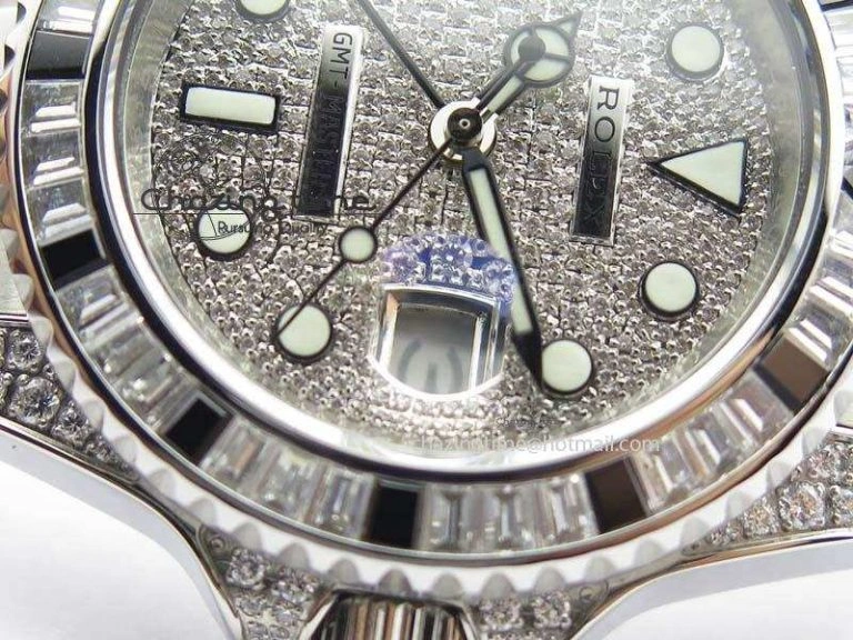 Breathable GMT-Master II 116759 SS Bp-Maker Black Ruby Crystal Diamond Dial On SS Bracelet A 3766